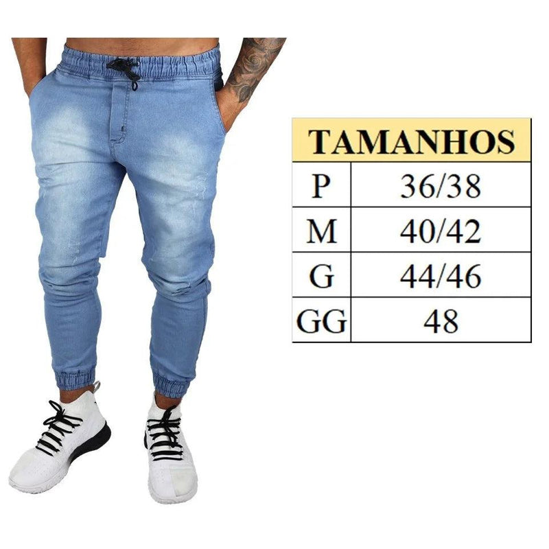 Calças Jogger Sarja Masculino Slim com Elastico