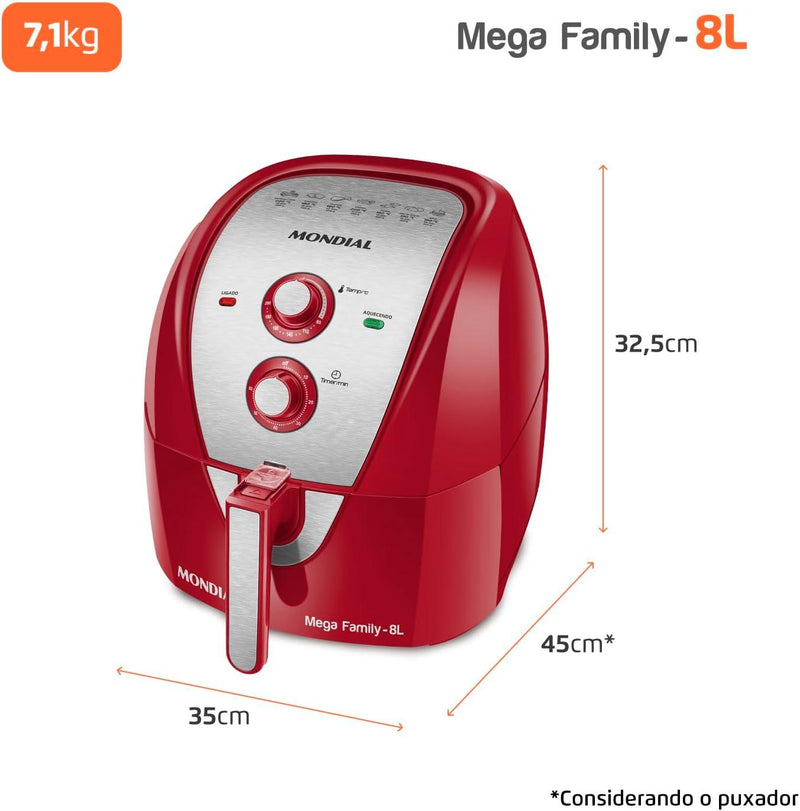 Fritadeira Sem Óleo Air Fryer 8L, Mondial Antiaderente, 1900W, - AFN-80-BI