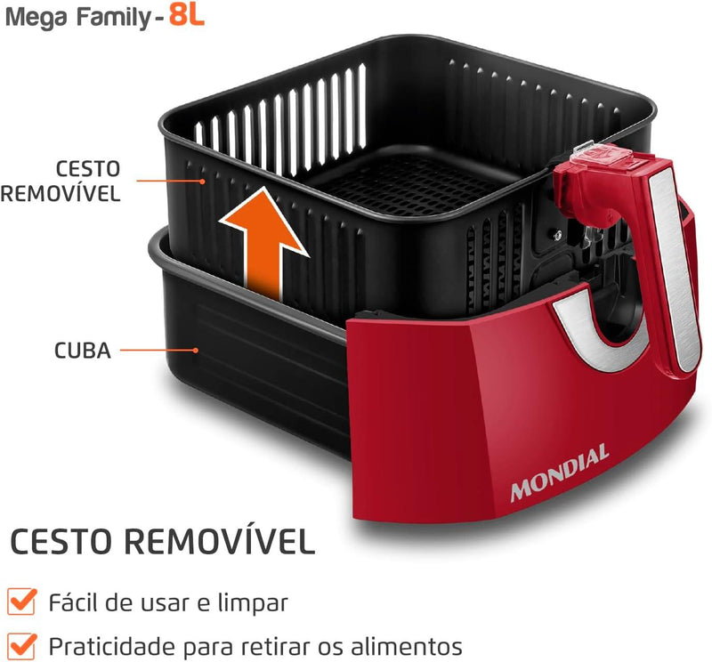 Fritadeira Sem Óleo Air Fryer 8L, Mondial Antiaderente, 1900W, - AFN-80-BI